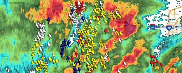 Sample lightning imagery in weatherTAP's RadarLab Local